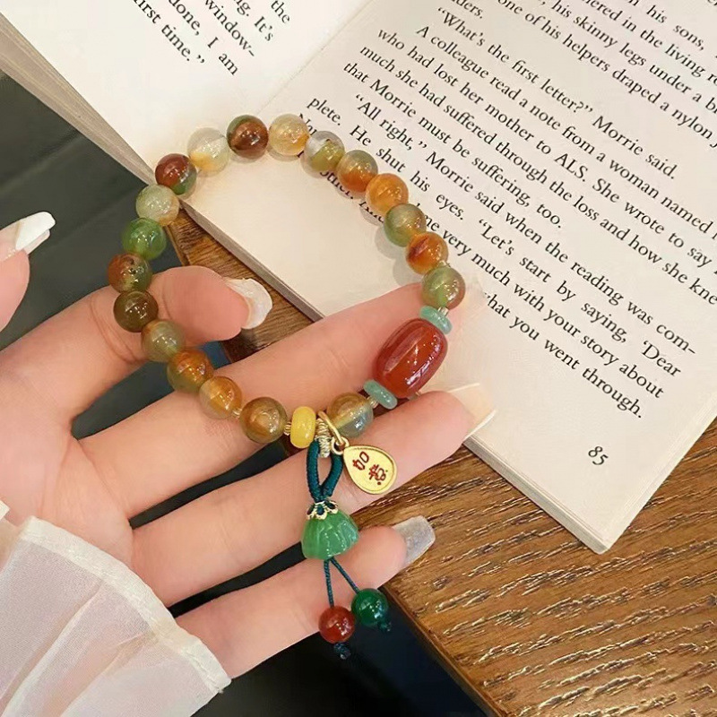 Good Things Lotus ~ New Chinese Style Retro 8mm Peacock Bracelet Ancient Style Lotus Bracelet Han Dynasty Accessories