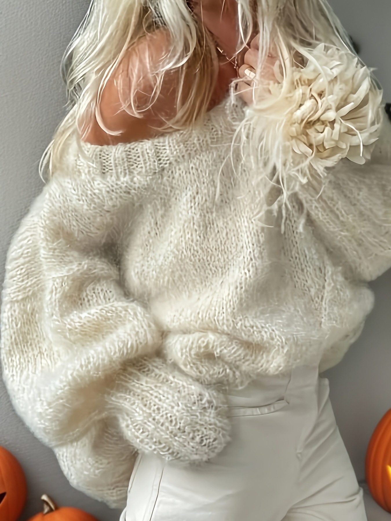 Aliexpress transfronterizo Amazon hombro abierto perezoso temperamento puro viento desear plantar suéter suave glutinoso suéter de punto