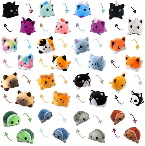 Cute Two-Sided Reversible Cat Plush Toy, Dog, Turtle, Unicorn Children's Gift, Reversible Figurine Wholesale