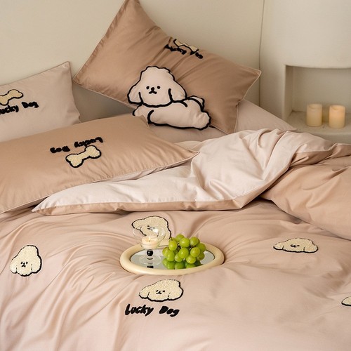 Category A mother and baby 100 count pure cotton four-piece set long-staple cotton satin cartoon embroidered quilt cover cotton bed three-piece set