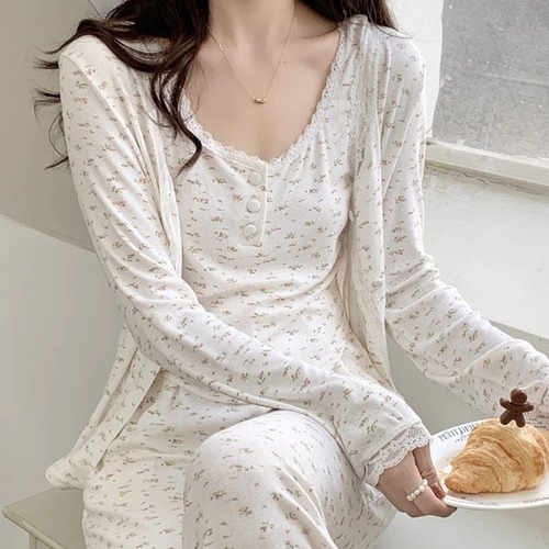 Pure Desire Modal Camisole Set for Girls, Floral Lace Sweet Cardigan, Spring and Autumn Home Set