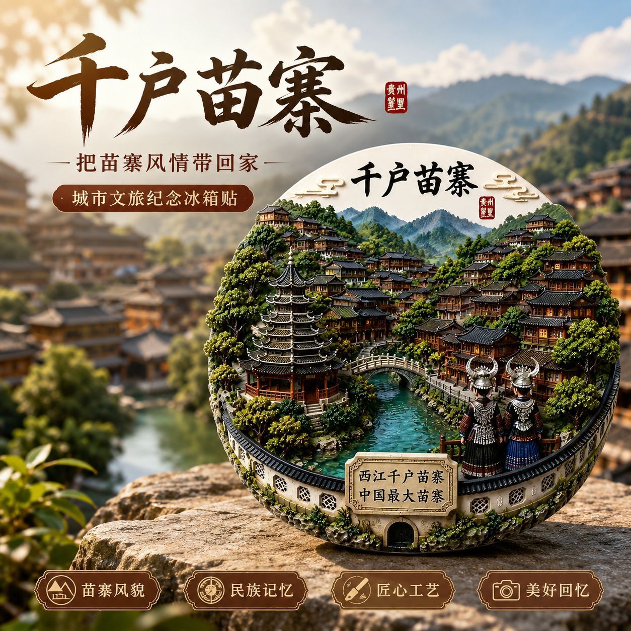 网红千户苗寨爆款金属冰箱贴旅游景点文创纪念品伴手礼物装饰门贴