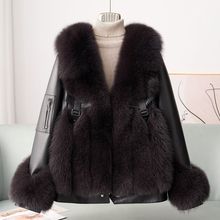 厂家现货海宁新款真绵羊皮拼接狐狸毛皮草外套2025秋冬真皮羽绒服