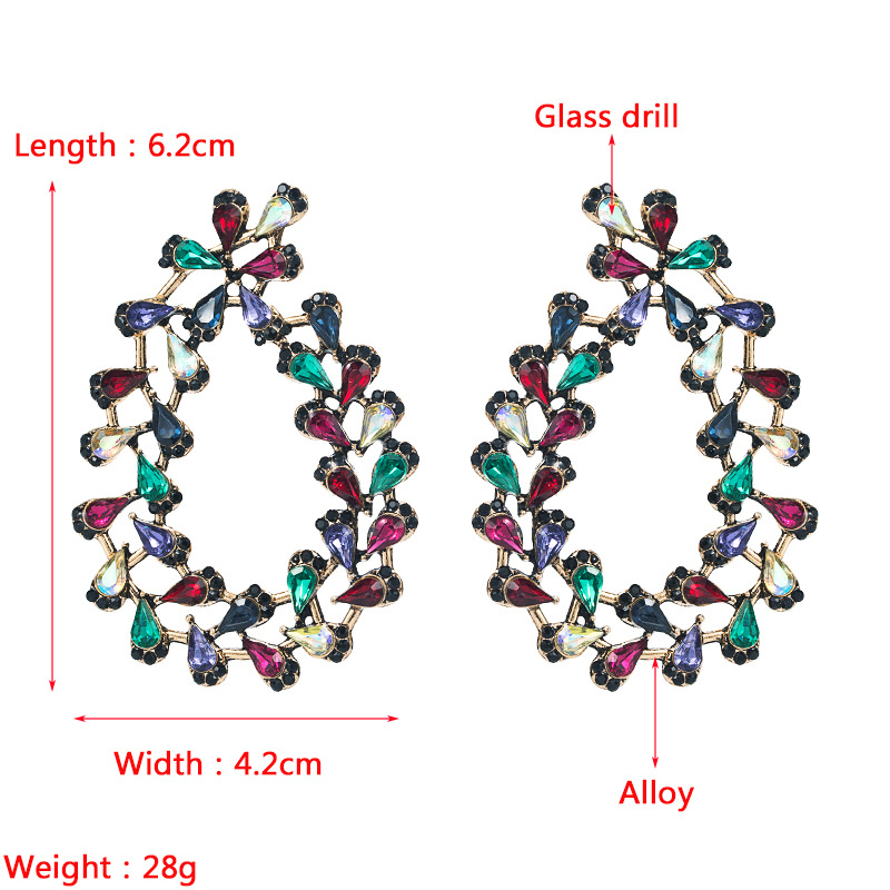 European And American Fashion Exaggerated Alloy Color Rhinestone Geometric Earrings display picture 1