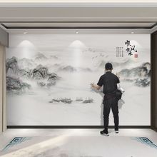 可电视背景墙山水壁布客厅壁纸大气山水风景画办公室3d无缝壁画