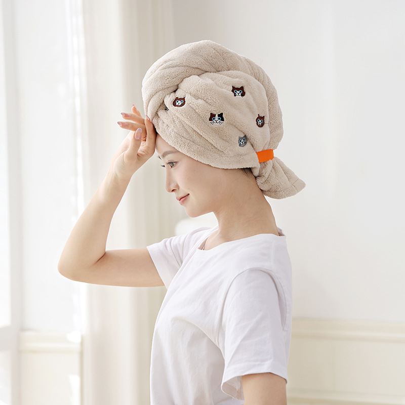 女性用のかわいい刺繍入りヘアドライキャップ、吸水性、速乾性、ヘアドライタオル、厚みのあるコーラルベルベットの漫画ターバン、シャワーキャップ|undefined