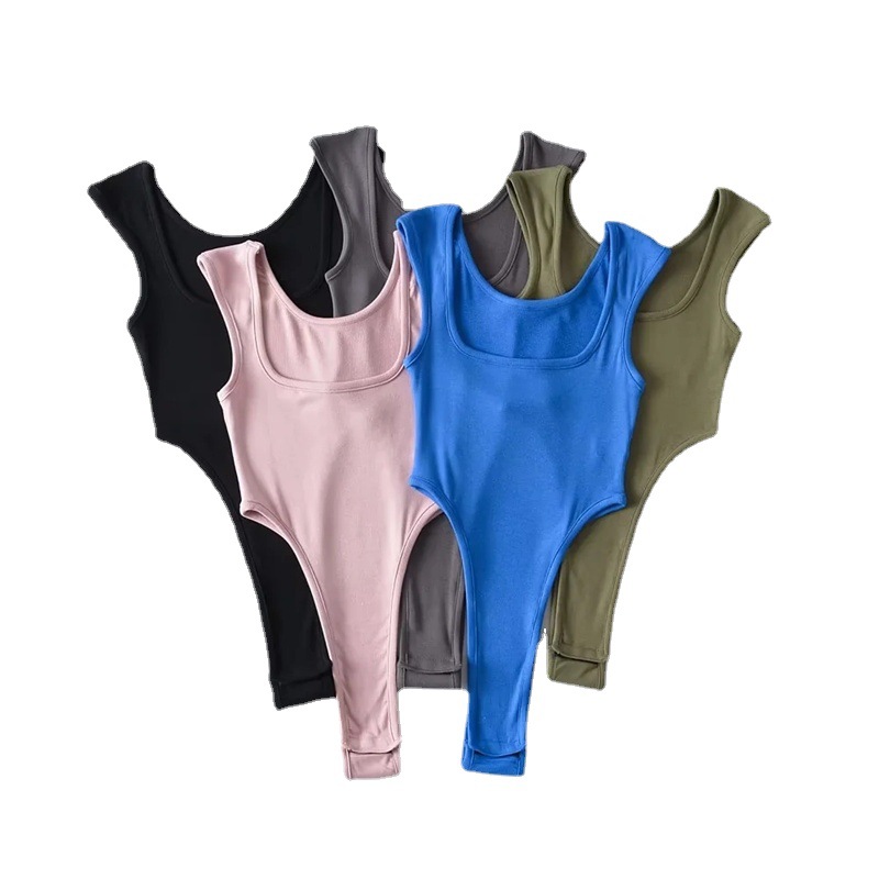 Europa y América sexy ins cuello cuadrado de moda chaleco otoño nuevo estilo desgaste interior 22 años color sólido Delgado mono sin mangas para las mujeres image 6