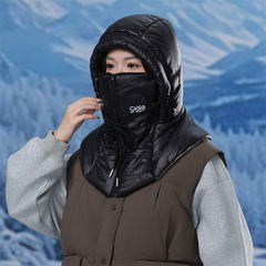 羽绒棉围脖一体帽雷锋帽女冬天户外骑车可戴头盔保暖防风护耳帽男