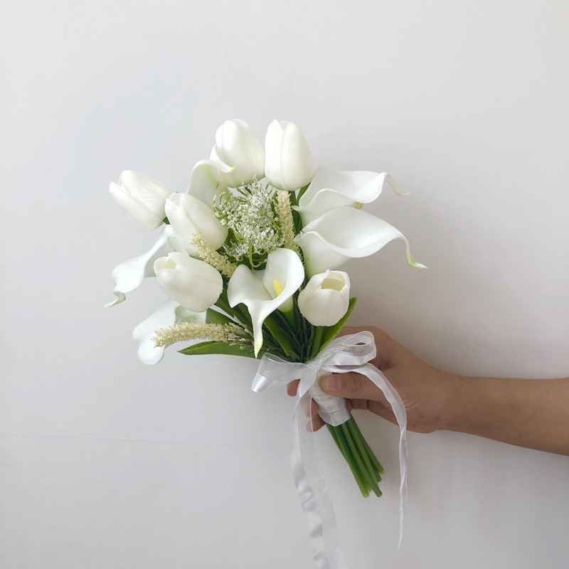 BG54 Korean style bridal bouquet, calla lily and tulip highly simulated flower, wedding photography certificate bouquet