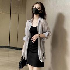 ストラップのワンピースの女性2025の新型のファッションの夏服の韓国版の日焼け止めの服の黒いベストのスカートのファッションの2つのセット