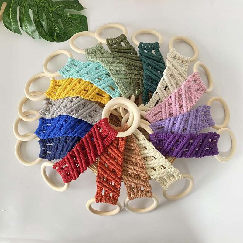 Nordic-Style Homestay Handmade Cotton Rope Woven Towel Hanging Ring Decorative Tapestry Towel Rack Decoration Boutique Wooden Ring Hanging Ornament