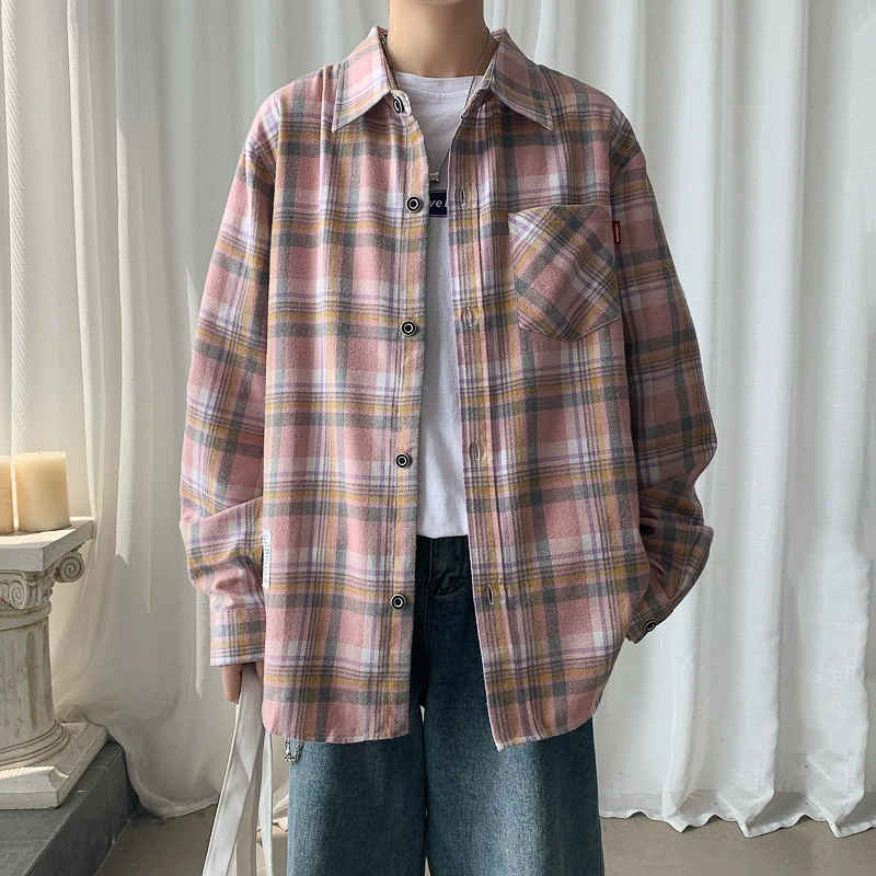 Tiktok в гонконгском стиле свободная Новинка весны 2024 года рубашка с длинными рукавами и лацканами мужская повседневная клетчатая рубашка-кардиган
