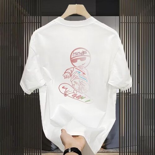 Paris Short-Sleeve Men's Hong Kong Style T-Shirt Heavyweight Trendy Versatile Summer Clothes Men's Streetwear Brand Loose American Retro High Street