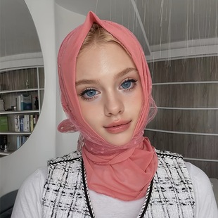 Cross-Border New Style Headscarf, Solid Color Pleated Double-Layer Gauze Headscarf, Dopamine Color Series, Girls' Headscarf, Middle Eastern Headscarf