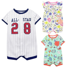 外贸夏季婴幼儿薄款卡通短袖爬服连体衣家居服单排扣【一件代发】