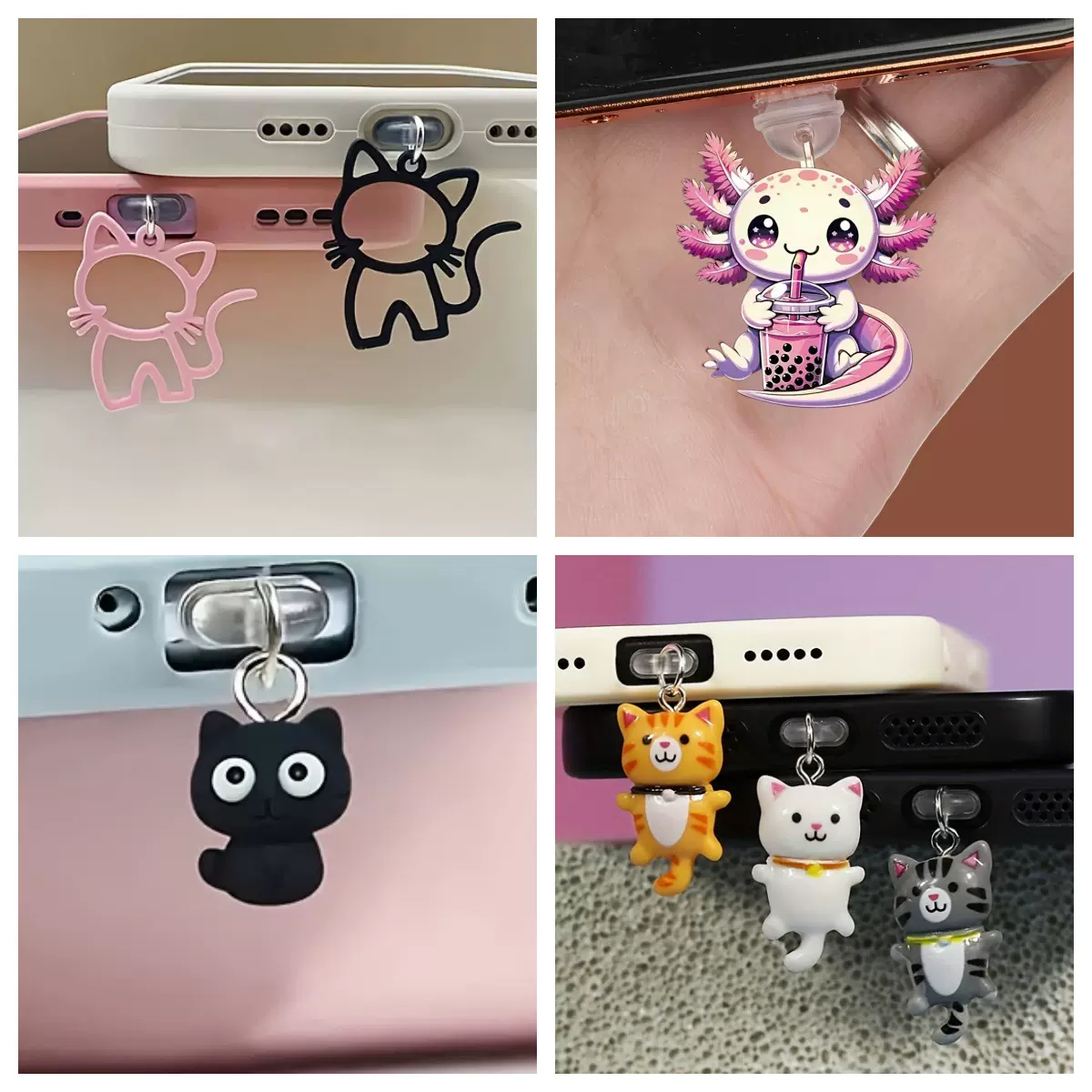 新款迷你萌宠搞怪小猫咪2D亚克力手机防尘塞保护防尘套挂件挂牌