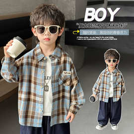 男童春夏衬衫外套2026新款韩版痞帅男孩薄款衬衣夏季儿童格子衬衣
