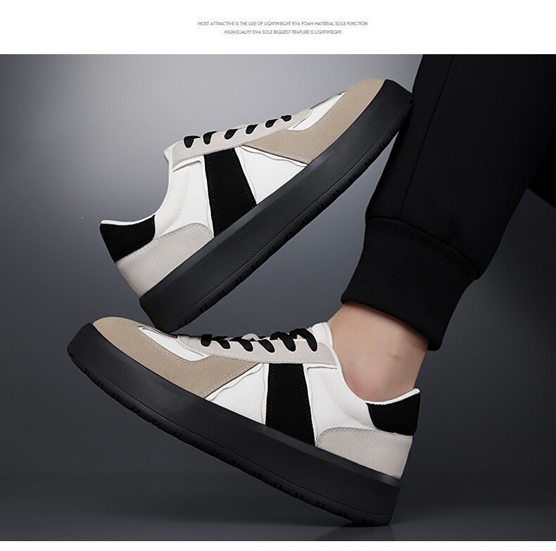 Giày sneaker nam cổ thấp phối màu, mũi tròn, đế cao su, thoáng khí, dây buộc — Màu lạc đà, Màu trắng chi tiết 21
