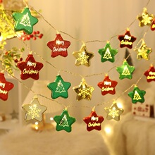 跨境圣诞节装饰灯串LED电镀圆球星星铃铛圣诞树挂件灯氛围灯彩灯
