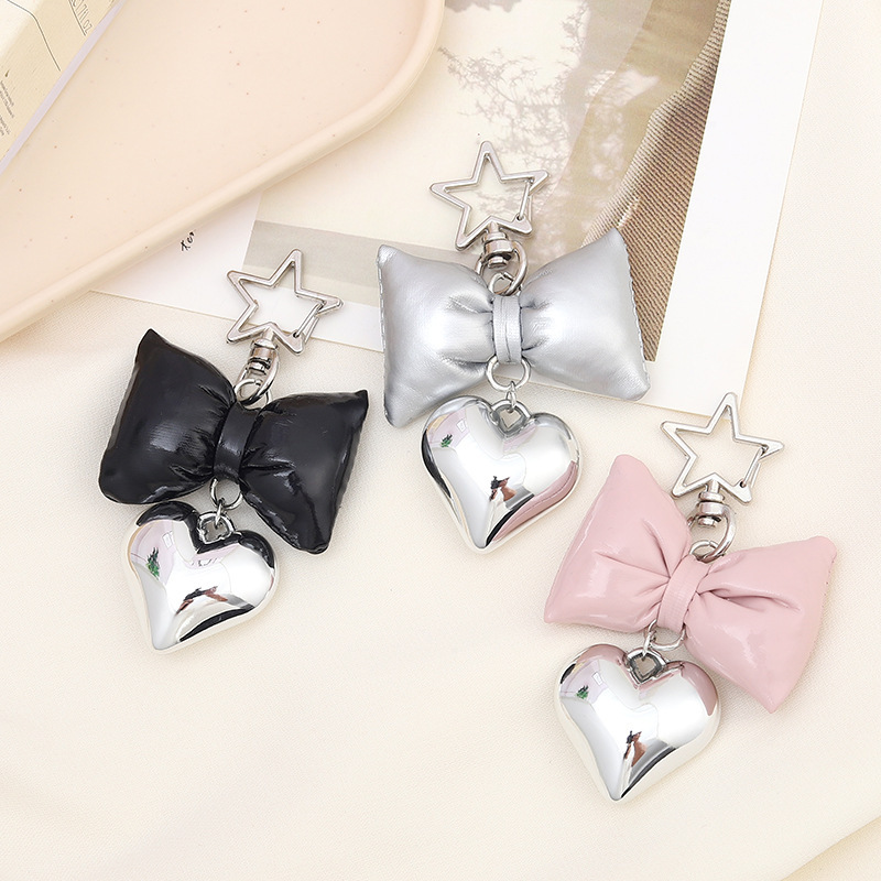 New Style Faux Leather Bow Heart-Shaped Pendant Bag Keychain Creative Versatile Small Accessory Hanging Ornament New Style Faux Leather Bow Heart-Shaped Pendant Bag Keychain Creative Versatile Small Accessory Hanging Ornament