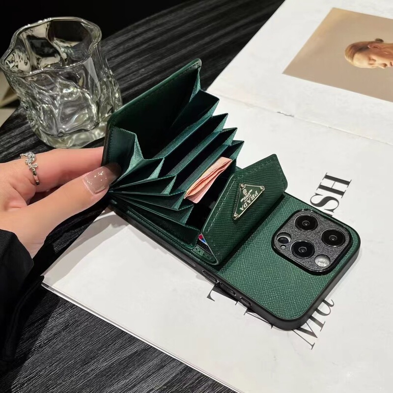 Suitable for Apple iPhone 18 Pro Max Phone Case, 16 Triangle Logo Accordion Card Holder Phone Case, Card-Insertable, Anti-Drop, for Women