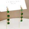 Elegant fashionable earrings emerald, silver needle, dress, accessory, with gem, light luxury style