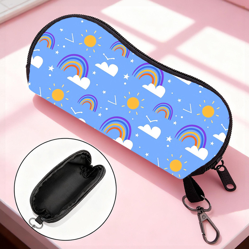 2025 Cross-Border New Rainbow Print Glasses Storage Bag with Hook Glasses Bag Hanging Bag Sunglasses Bag Portable