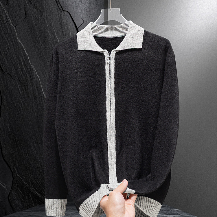 Amazon otoño y invierno nuevo estilo coreano de color de punto de collar de moda chaqueta de cremallera cardigan chaqueta