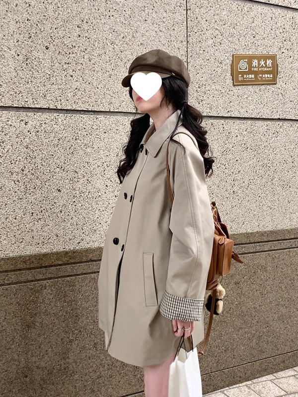 汉江暮色簿 韩系立领拼接格纹双排扣风衣2025秋季新款小个子外套|undefined