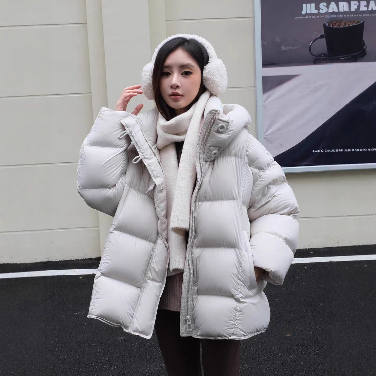 2025 European Station Puff Thickened Winter Warm Hooded down Jacket 90 White Duck down Coat Women's Trend