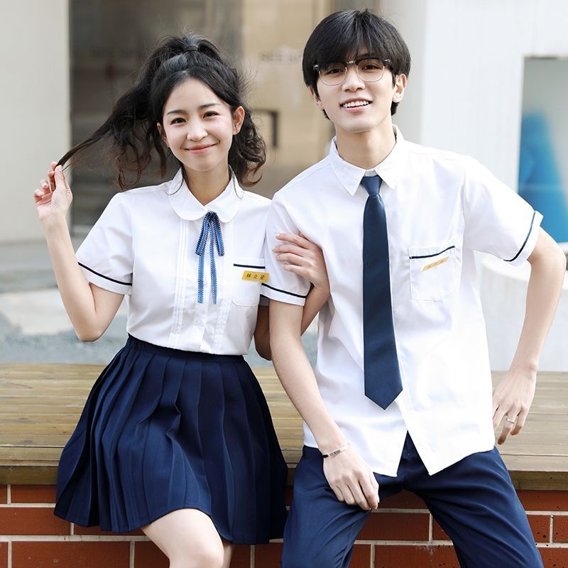 韩版南川中学生班服短衬衫校园校服套装女学院风毕业表演服