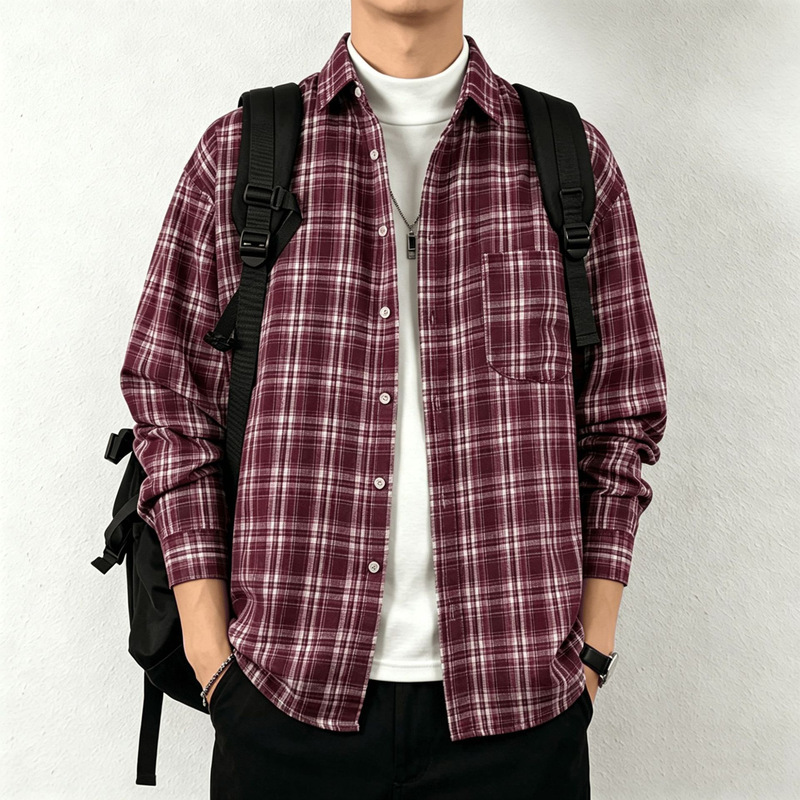 American Retro Red Plaid Long-Sleeved Shirt for Men, Trendy Brand Casual Loose Outerwear, Women's High-End Plaid Shirt American Retro Red Plaid Long-Sleeved Shirt for Men, Trendy Brand Casual Loose Outerwear, Women's High-End Plaid Shirt