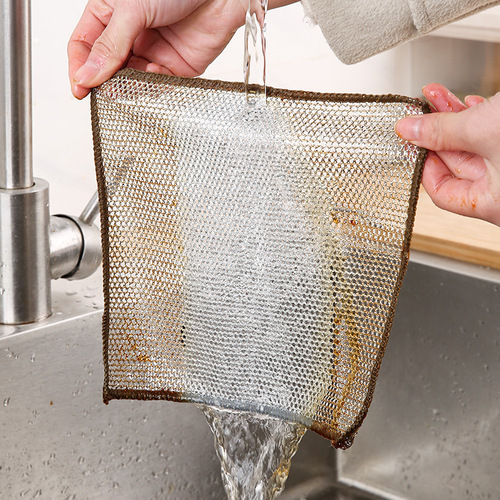Stainless steel dishwashing cloth kitchen cookware and utensils stove top cleaning dish towel metal wire cleaning cloth double-sided wipe mesh cloth