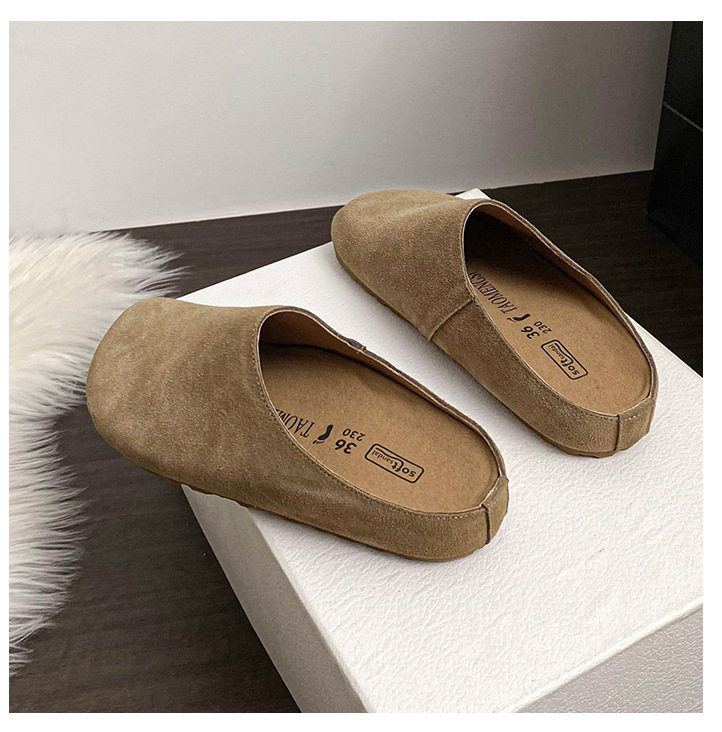 Dép lê nữ bít mũi đế dày mũi rộng phong cách Birkenstock, gót 3 cm — Màu caramel, Màu kaki, Màu mơ chi tiết 31