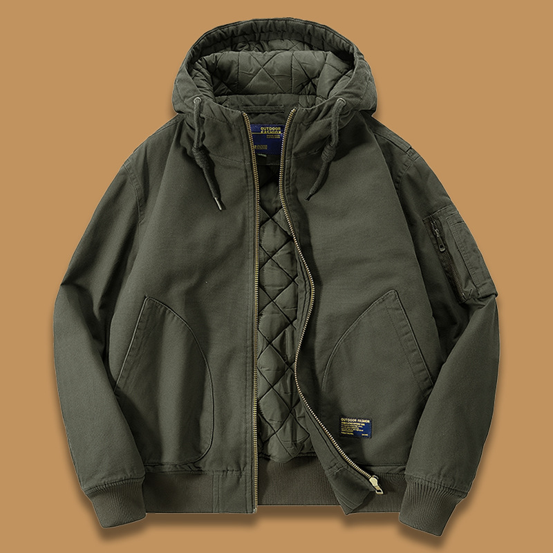 Otoño e invierno chaqueta con capucha de los hombres sueltos más tamaño gruesa chaqueta de vuelo caliente de algodón acolchado abrigo americano Retro Ropa de trabajo de algodón acolchado abrigo