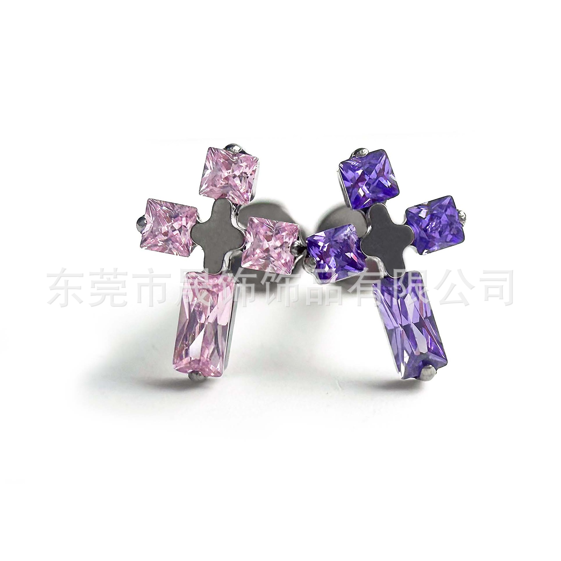 F136 Titanium 方糖 Cross 超闪5A Cubic Zirconia G23 Implant Grade Titanium Ear Stud Labret Stud 植入级 Piercing 替换头