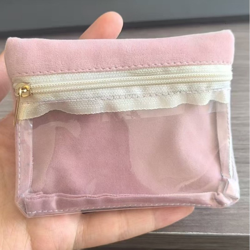 迷你首饰收纳包耳钉戒指手镯饰品整理绒布收纳袋透明拉链零钱包|undefined