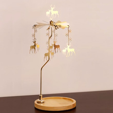 跨境现货香薰烛台伴手礼圆形竹子底盘磁性旋转走马灯香薰托盘