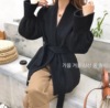 韩国22秋冬季新品女士系带收腰显瘦外套优雅双面羊毛大衣现货|ms