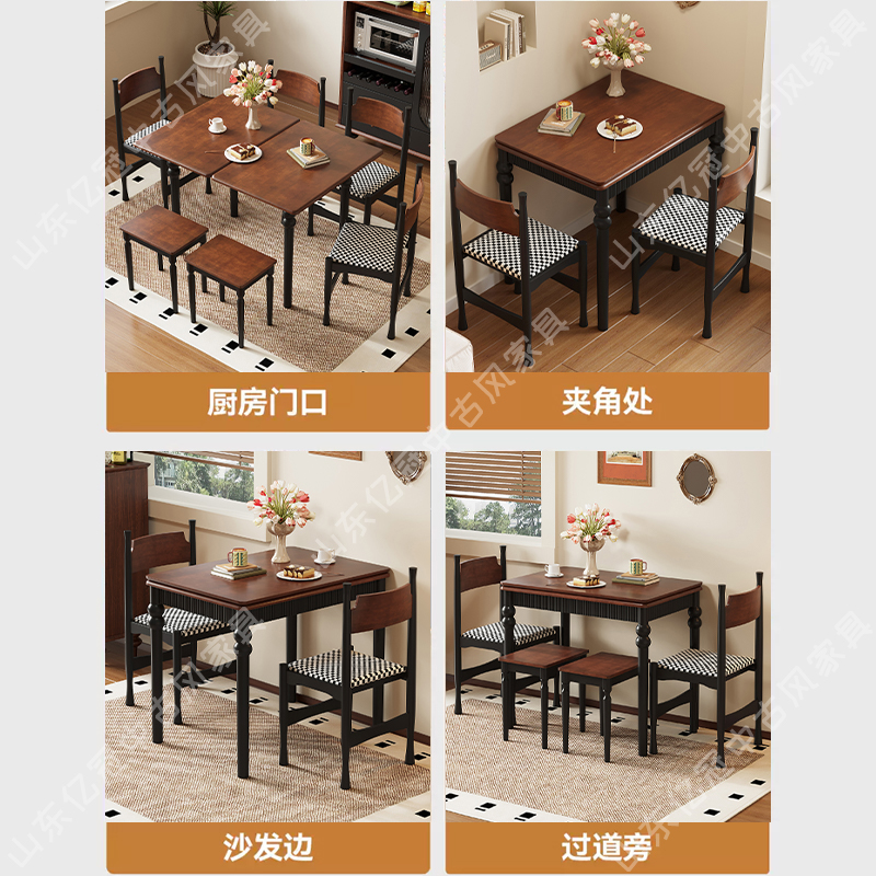 Mesa de comedor de madera maciza estilo francés antiguo mesas plegables domésticas pequeñas mesas de comedor contra la pared ahorrar espacio mesas cuadradas retro