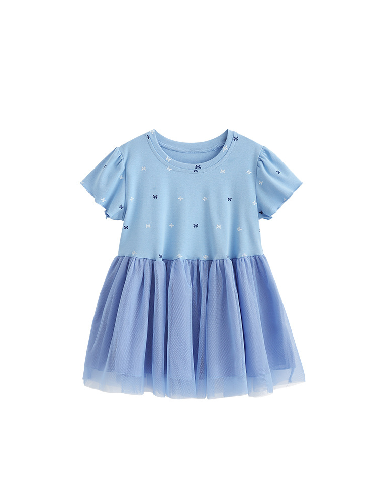 Malwee transfronterizo vestido de princesa infantil de verano nuevo estilo europeo y americano niño de cuello redondo de manga corta vestido encantador
