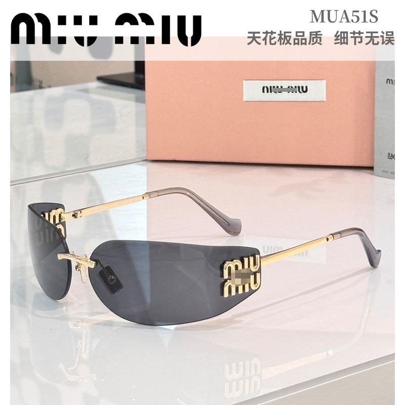 Miu Brand 54Y Zhang Yuanying Style Sunglasses A51 Women's Frameless Trendy Street Style Uv Protection Curved Sunglasses Miu Brand 54Y Zhang Yuanying Style Sunglasses A51 Women's Frameless Trendy Street Style Uv Protection Curved Sunglasses