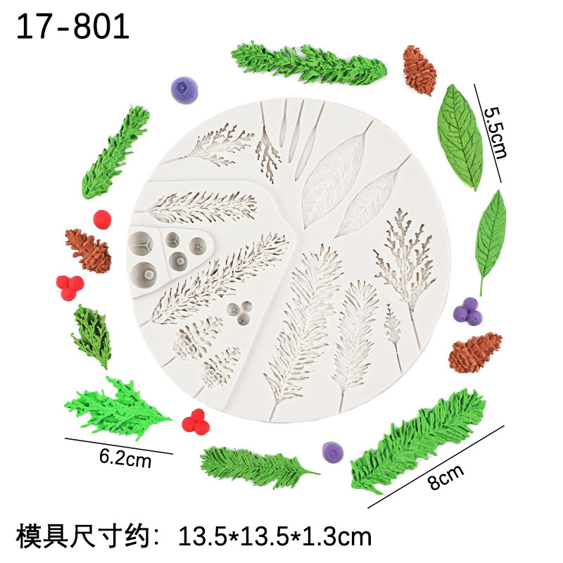 Navidad DIY hojas guirnalda cono de pino guirnalda arcilla fondant cake Edge molde chocolate decorativo Silicona