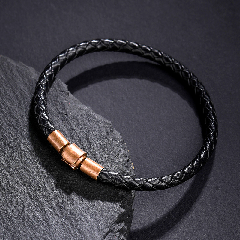 Braided Leather Rope Bracelet for Men and Women, Trendy Versatile 3D Gold Beaded Red and Black Rope Bracelet for Men