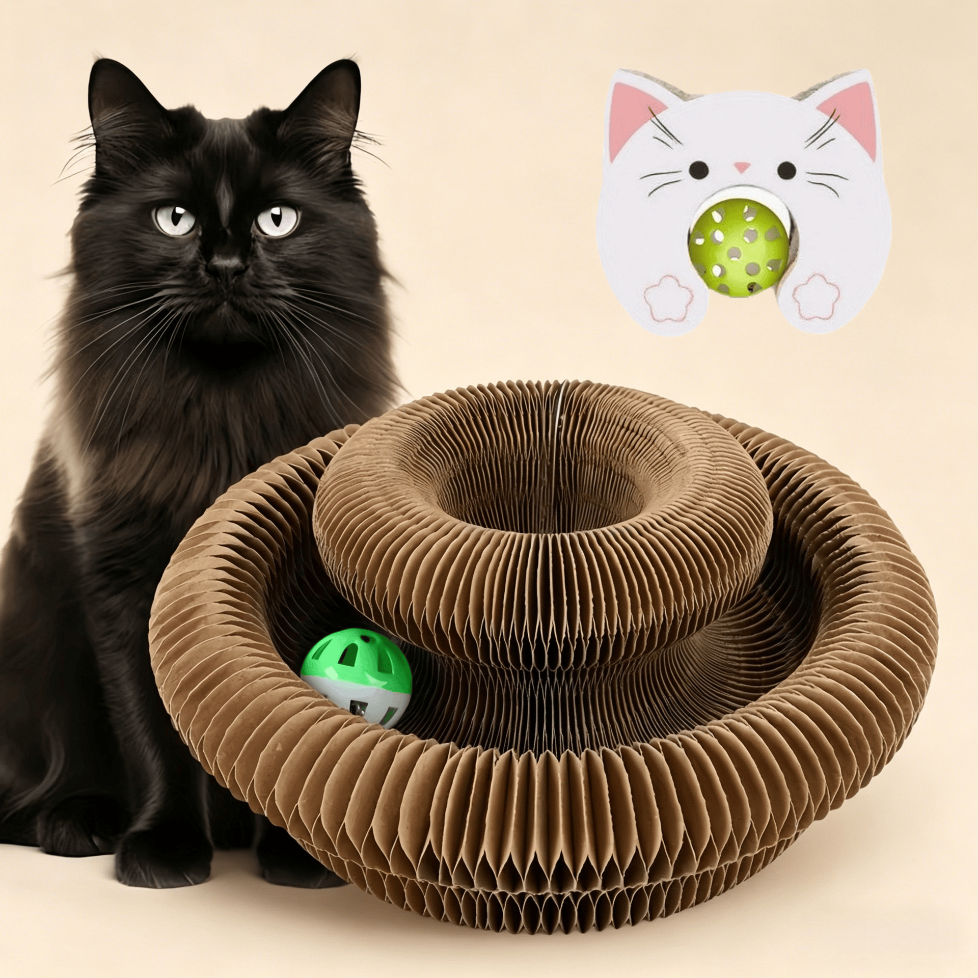 Órgano mágico para gatos agarrar tablero juguete para gatos auto-hi alivio de aburrimiento con campana papel corrugado resistente al agarramiento plegable juguete para gatos