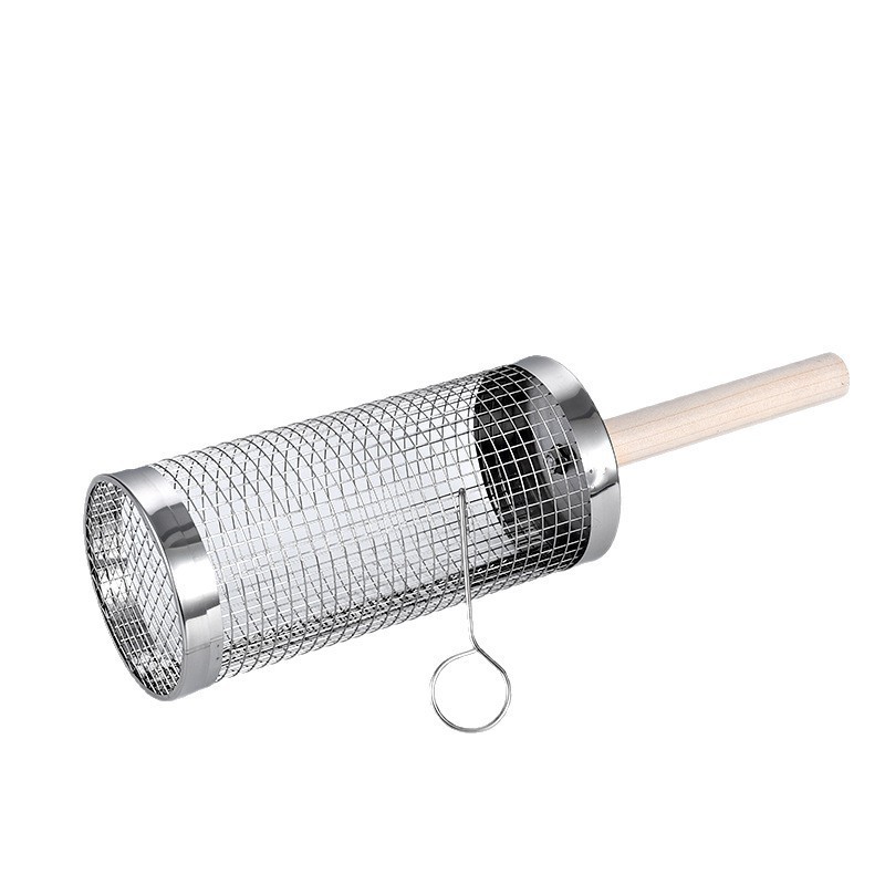 Rolling BBQ Cage Wooden Handle Outdoor Picnic BBQ BBQ Basket Round Rotating BBQ Rack Portable BBQ Net Cross-Border 5