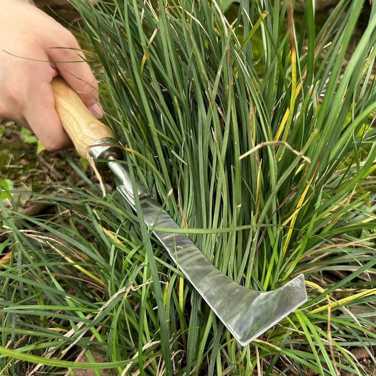 木制柄镰刀勾草刀农用家用去除缝隙草根制窄扇镰刀短柄钢材北美