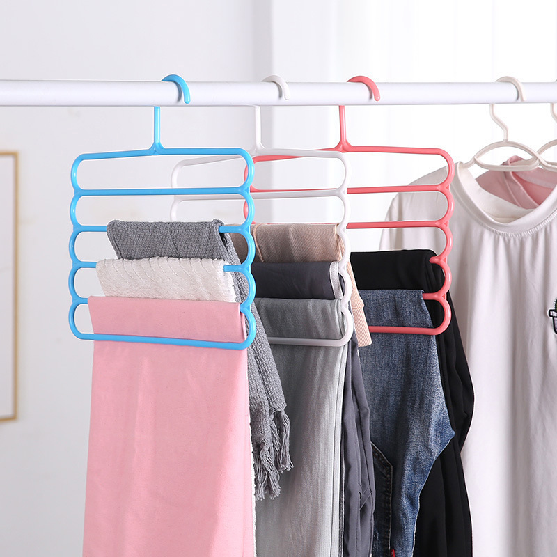 Multifuncional de cinco capas estante de pantalones armario casero colgar pantalones bufandas almacenamiento colgante antideslizante multicapa estante de bufandas corbata