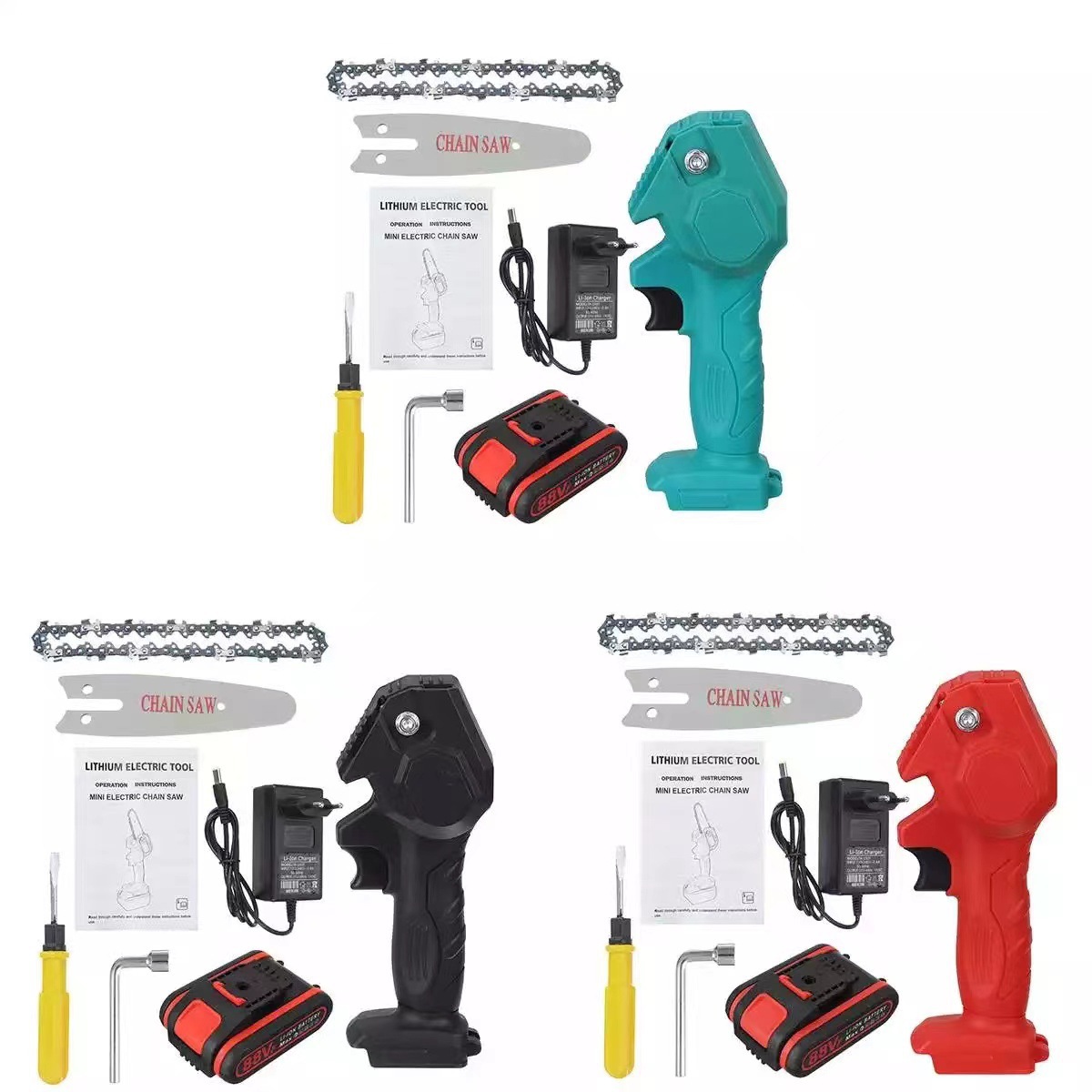 充电式电4寸电链锯小型电动锯木工单手电锯园林伐木 迷你电链锯