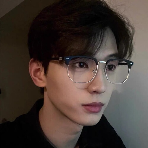 Men's Browline Prescription Glasses, Refined Rogue Half-Rim Flat-Side Glasses, Female Style Anti-Blue Light Eyeglass Frame, Wholesale